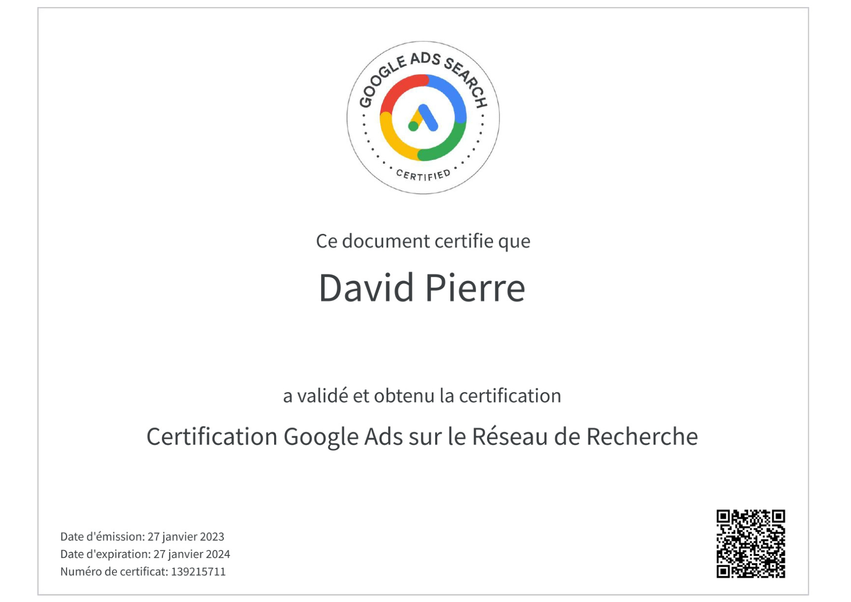 certification google Search