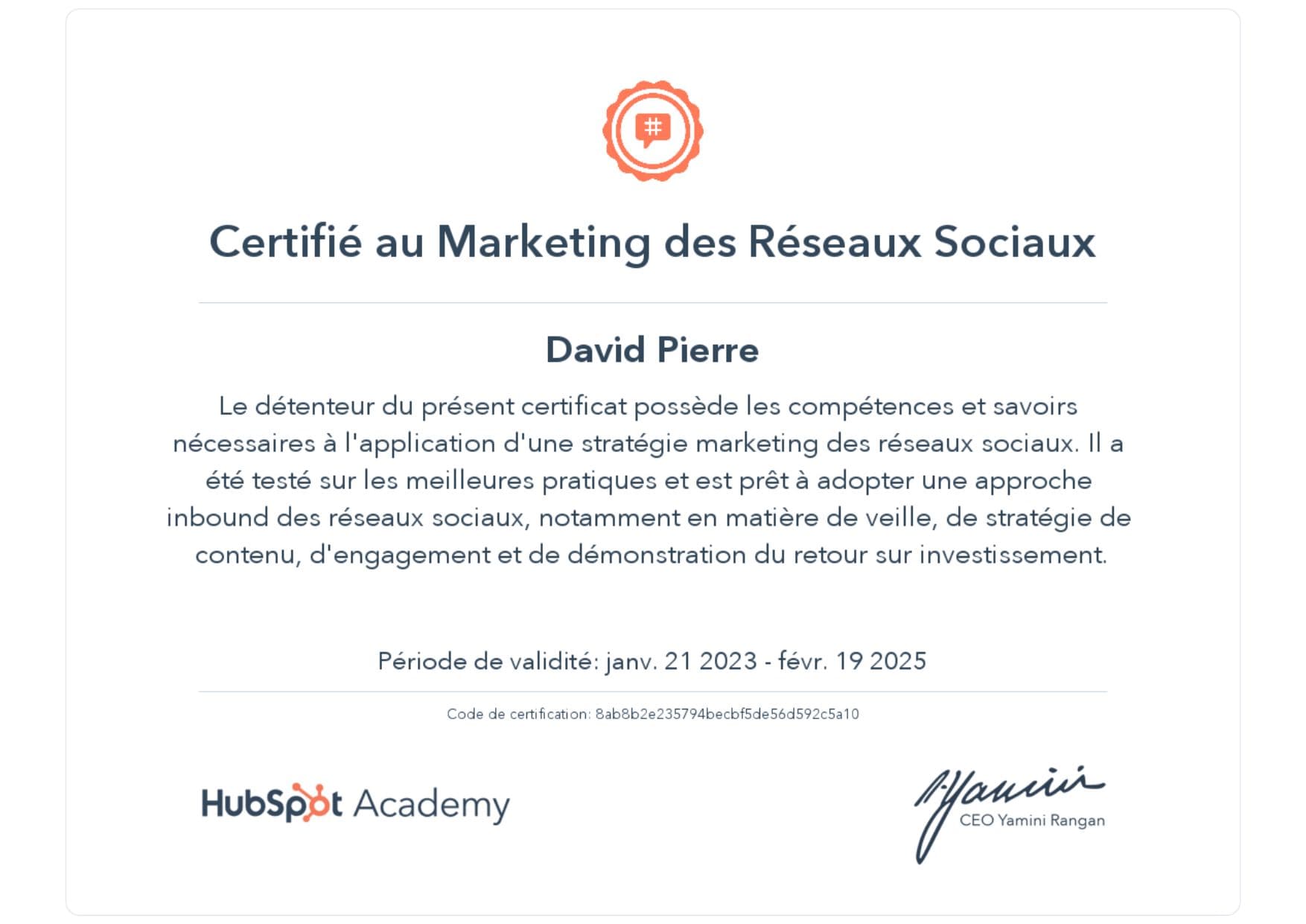 Certification Hubspot